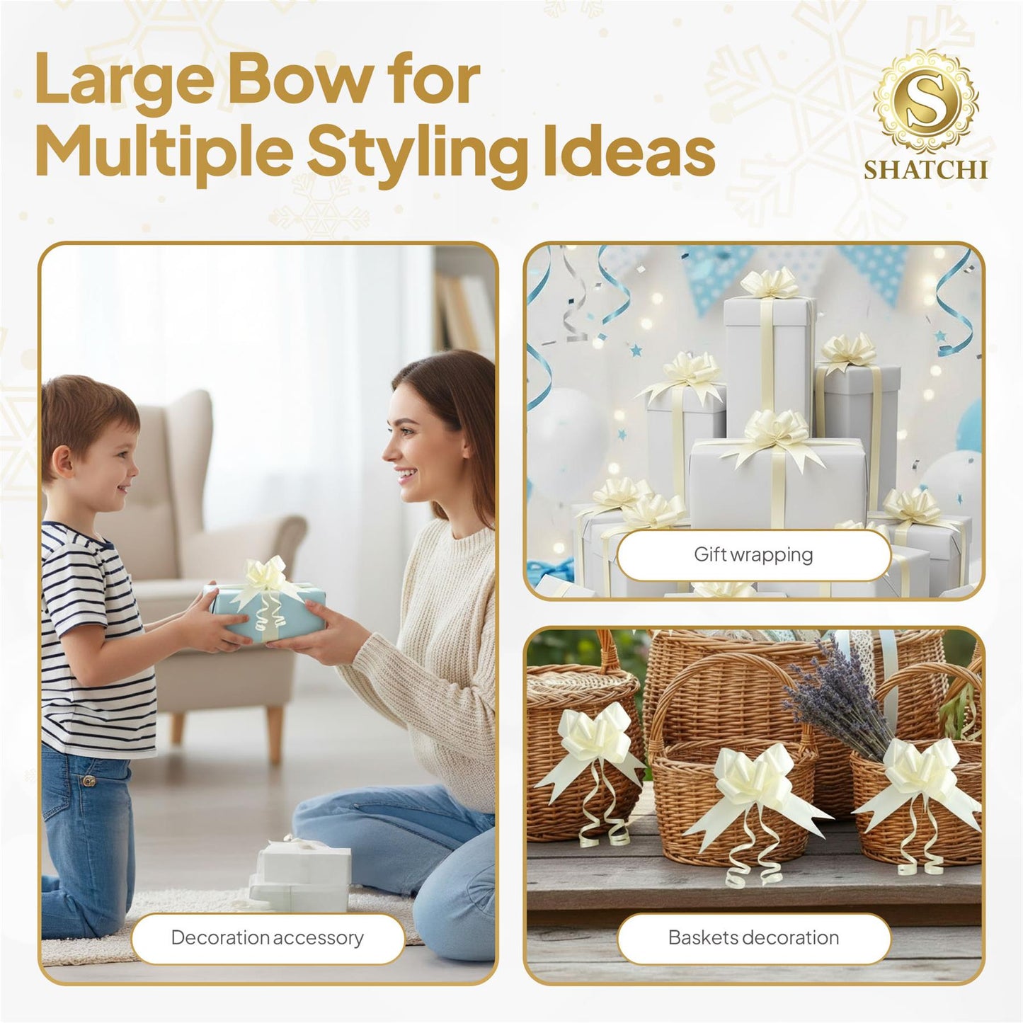 Shatchi 60pcs Ivory 30mm/3cm Pull Bows Gift Wrap & Hampers