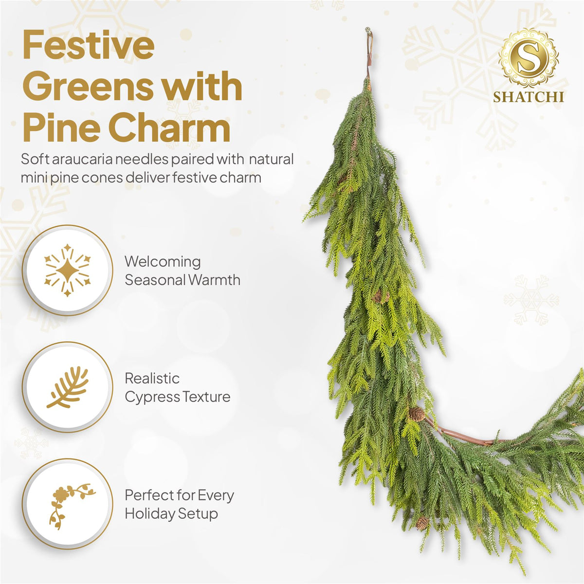180CM ARAUCARIA WITH MINI PINE CONES GARLAND