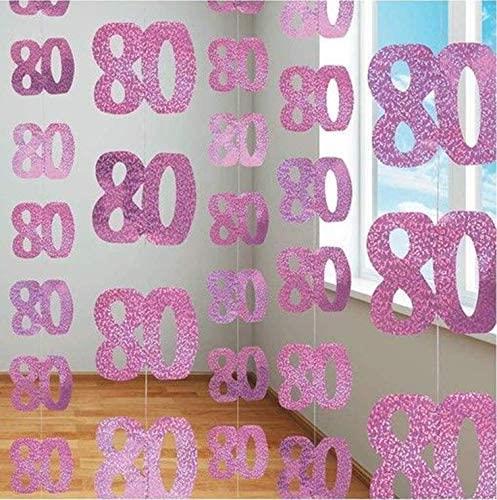 6 Pink Shimmer 80th String Decorations 2m each