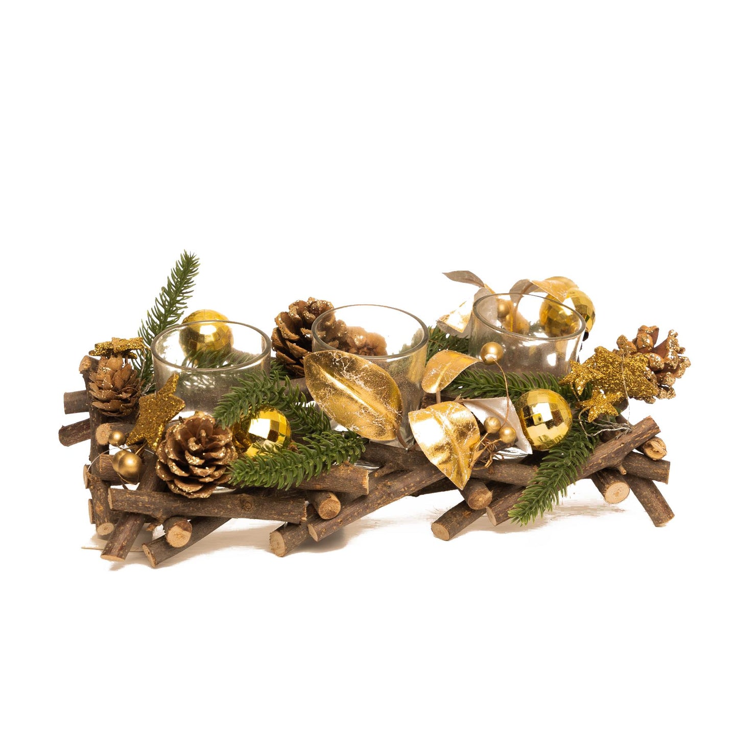28cm Gold Twig Triple Candle Holder
