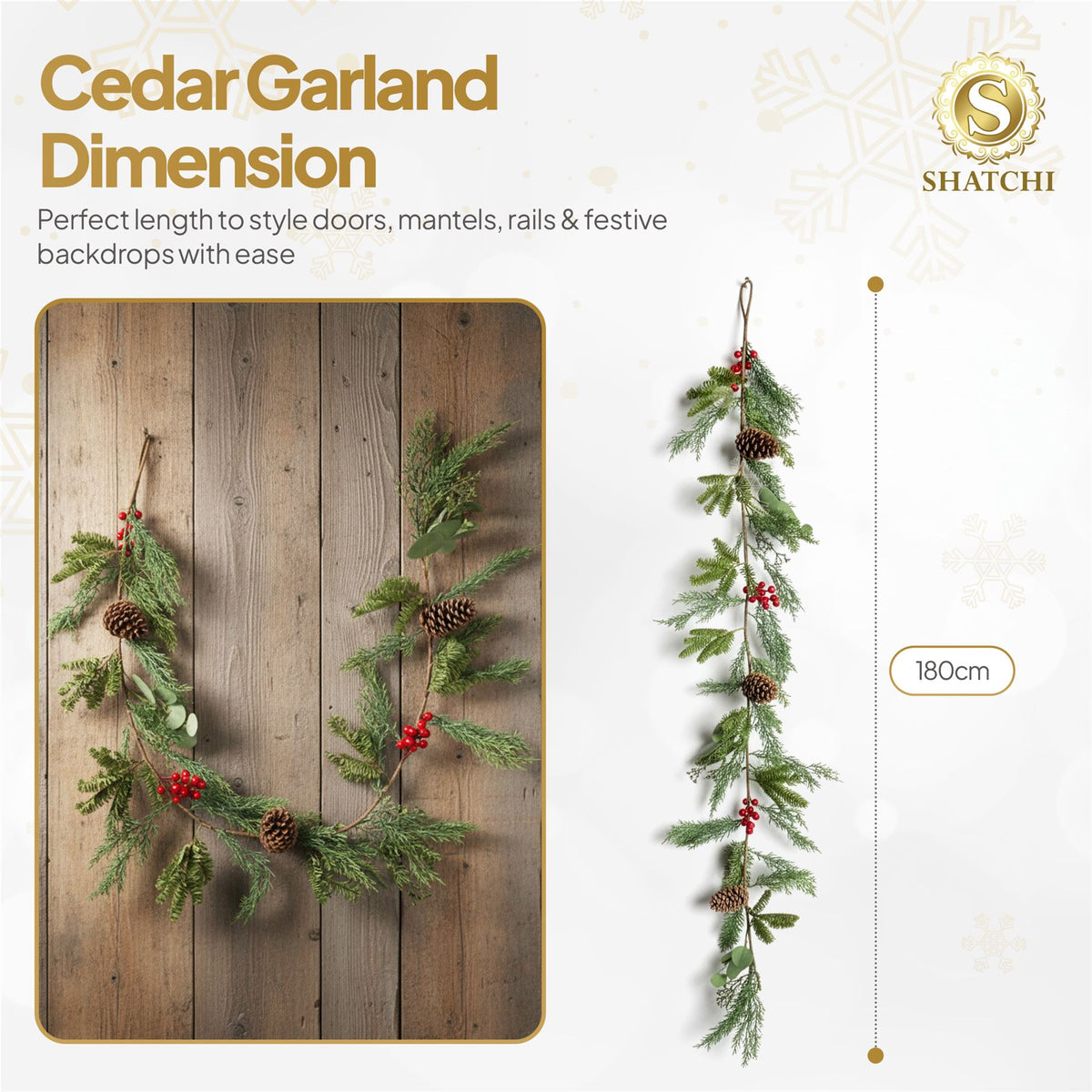 180CM CEDAR GARLAND WITH RED BERRY AND PINECONE