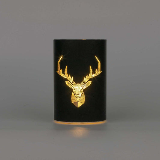 17cm Christmas Decorated Vase, Black Glass with Stag Head