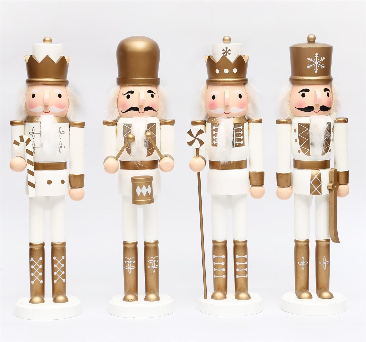 36cm Gold & White Wooden Nutcrackers - 4 Pcs Set