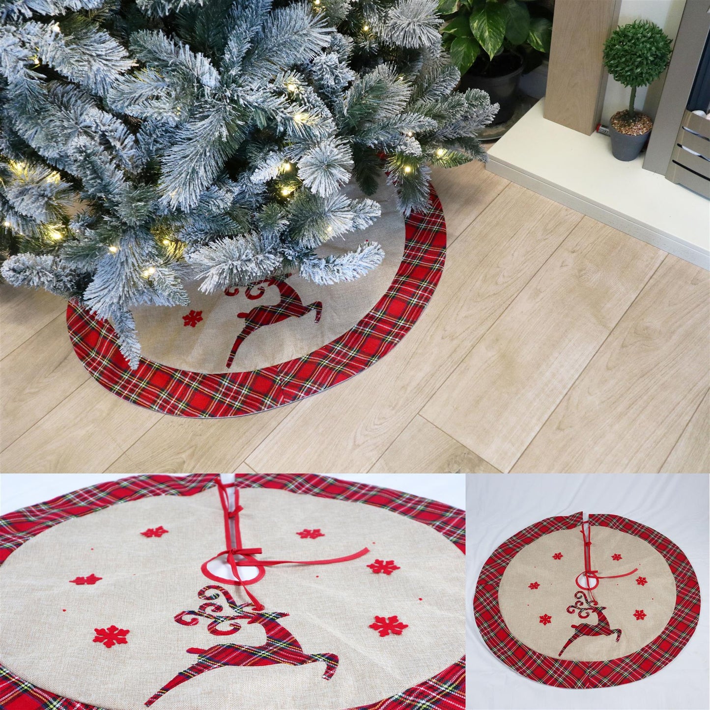 Christmas Tree Skirt with Reindeer Design - 86cm