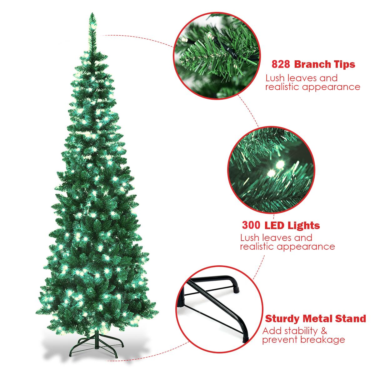 8ft Pre-Lit Green Pencil Christmas Tree - Cool White