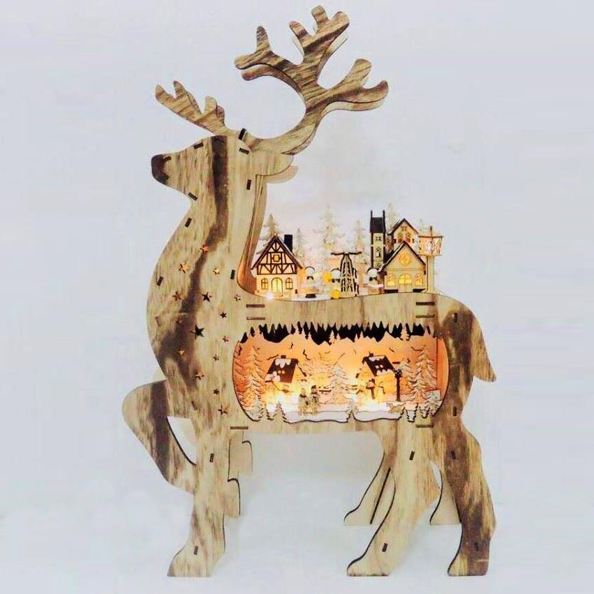 Laser Cut Reindeer LED Wooden Decoration