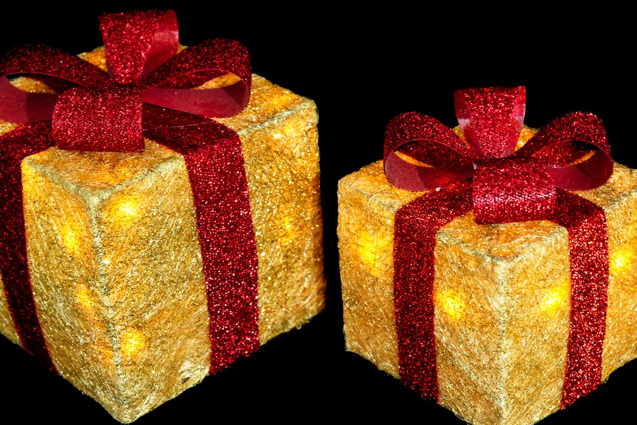 Gold Sisal Giftbox with 20 LEDs