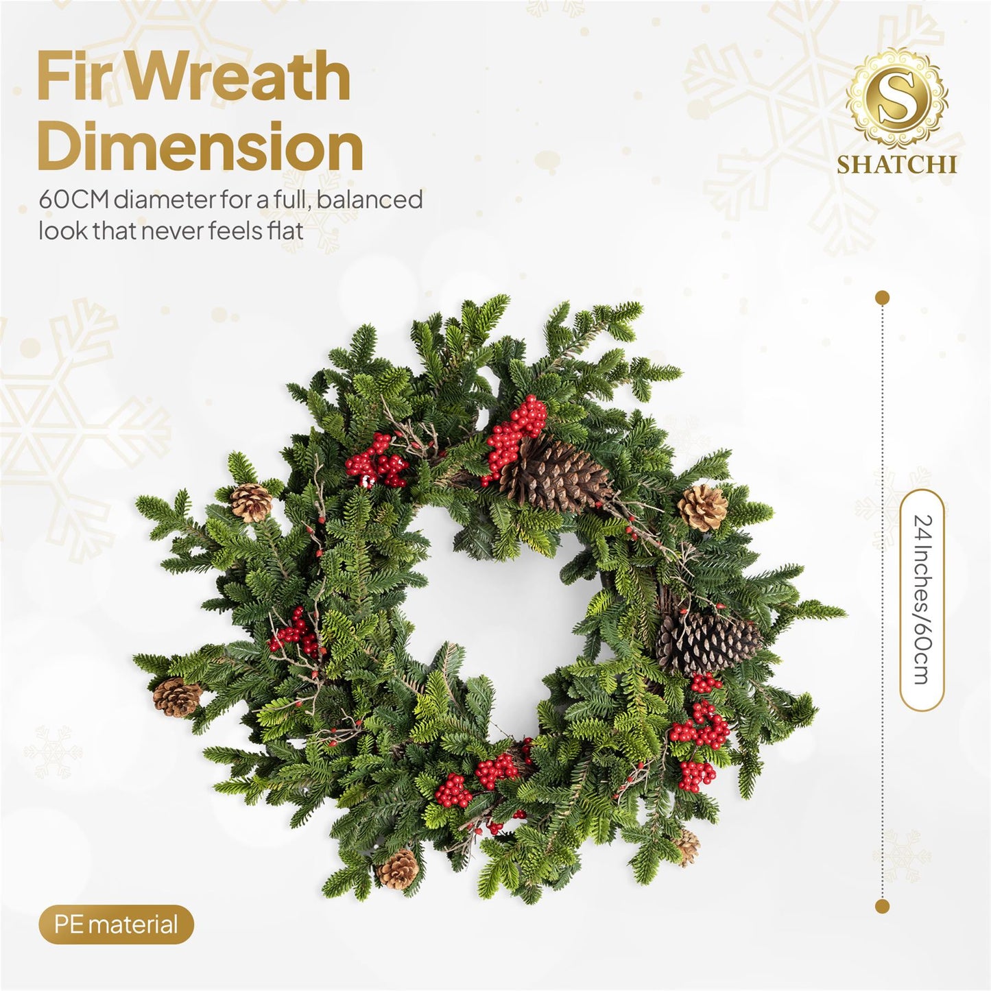 60CM FIR WITH BERRIES AND PINE CONES WREATH