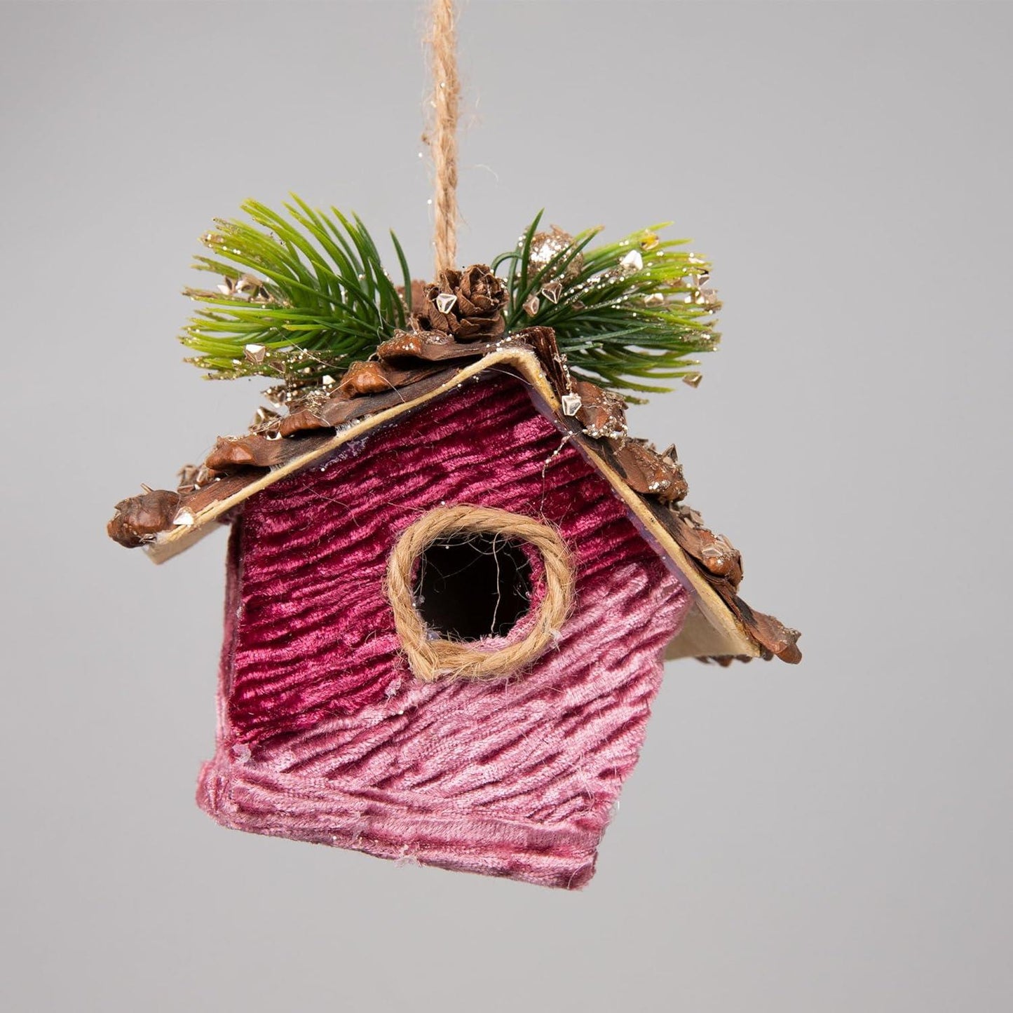 3 pcs Pink Birdhouse Christmas Decorations (10x11cm)