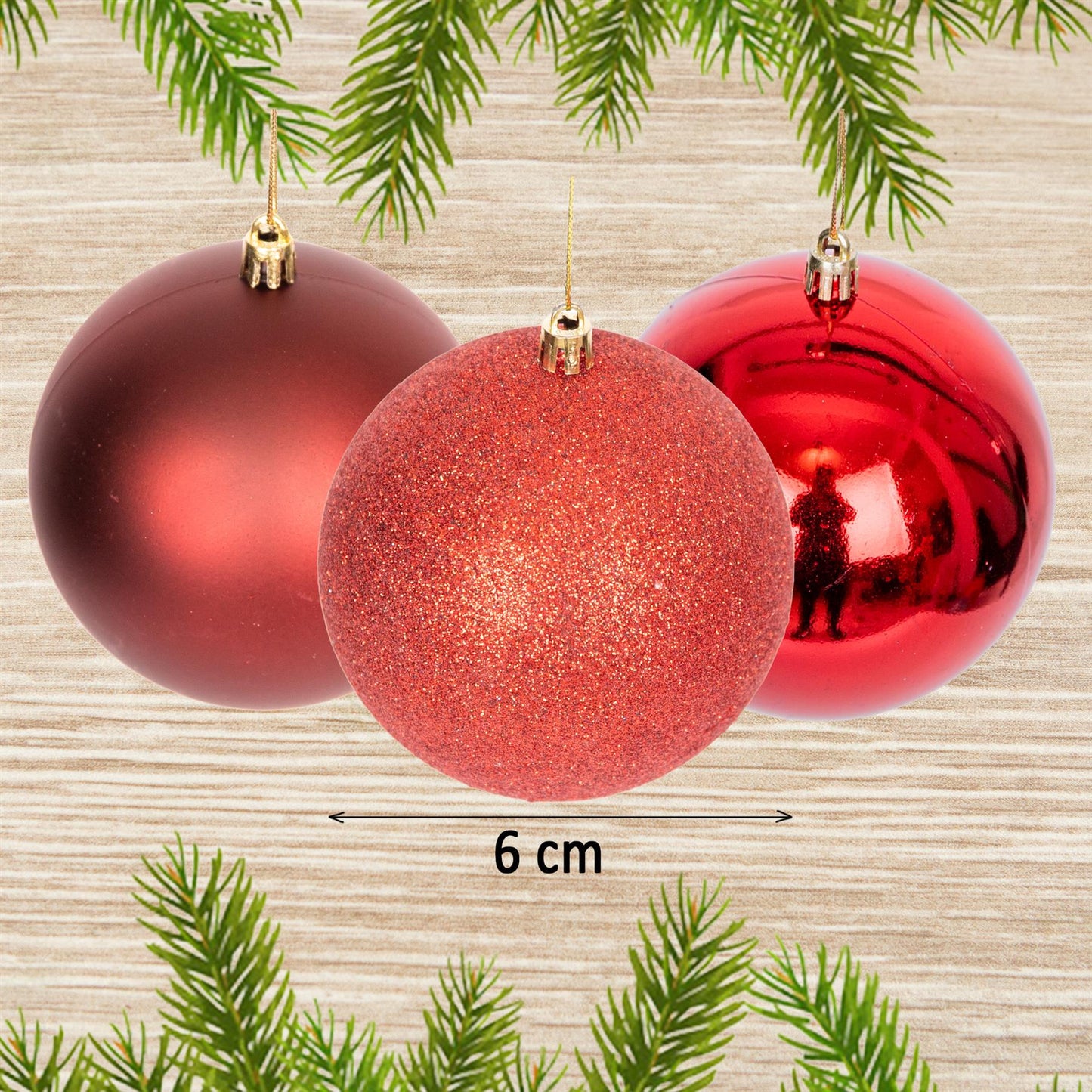 6 Dark Red Baubles - 6cm