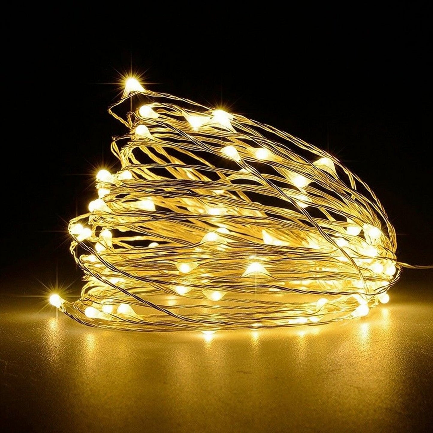 20 Warm White LED Battery Lights (Silver Wire)