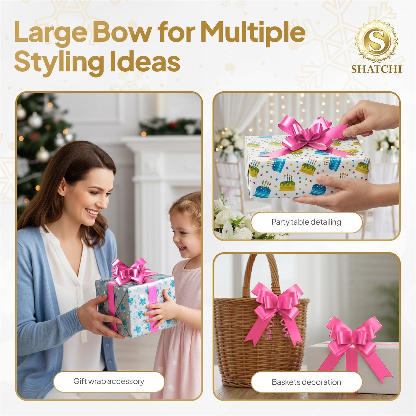 Shatchi 60pcs Hot Pink 30mm/3cm Pull Bows Gift Wrap & Hampers