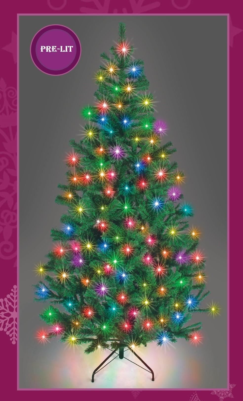 6ft Pre-Lit Alaskan Pine Christmas Tree, Green Multicolor LEDs