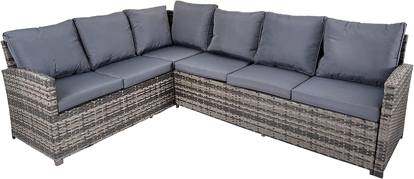 Grey Rattan 7-Seater Sofa Set with Stools and Table