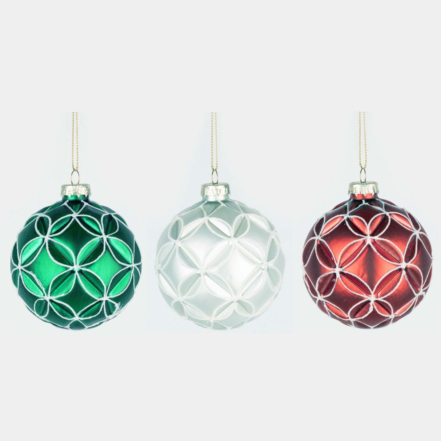 Box of 6 Glass Baubles 3 Assorted Size 8cm each
