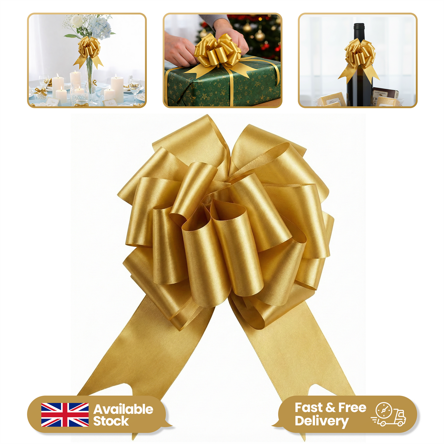 10 Gold Pullbows - 30mm
