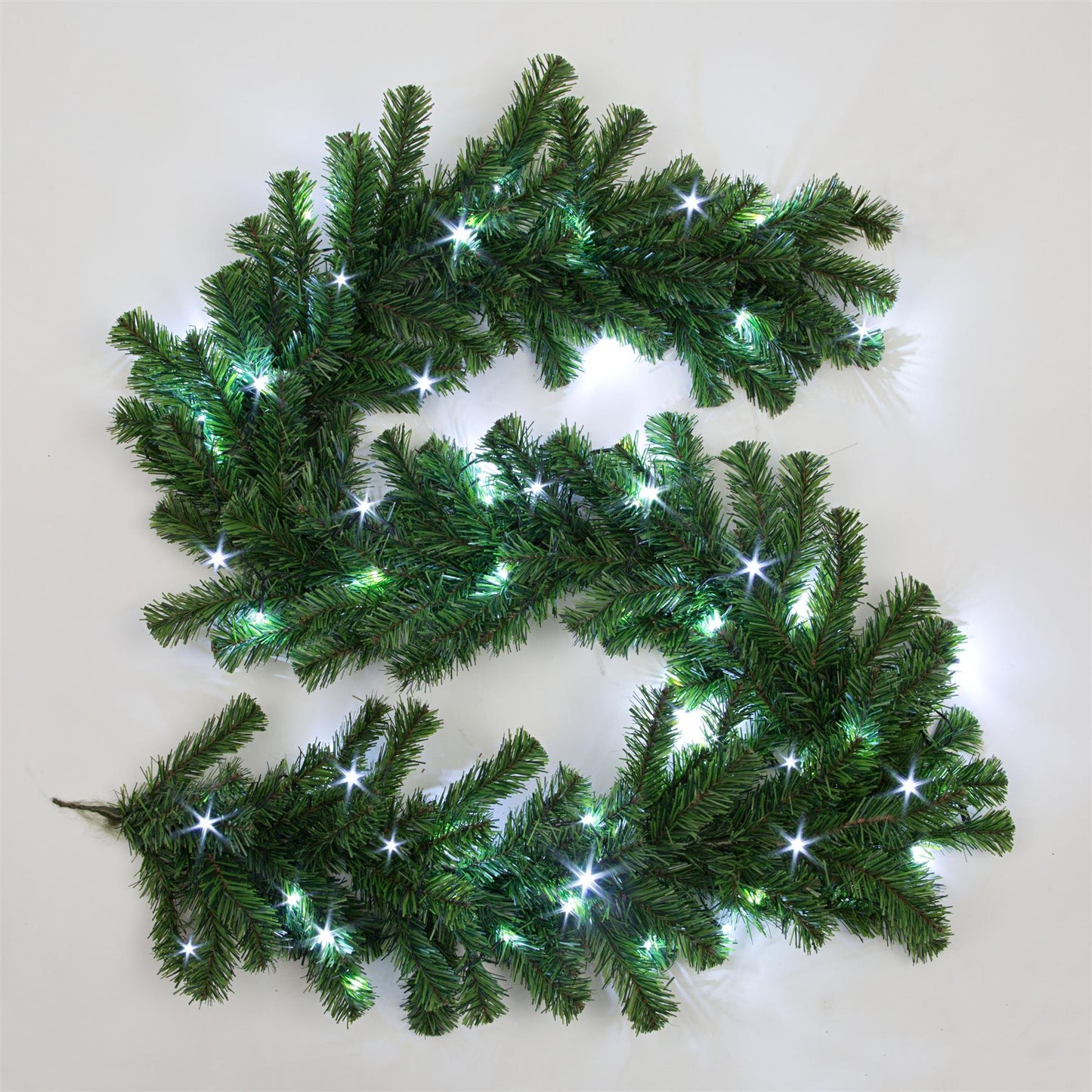 Pre-Lit White LEDs Alaskan Pine Green Garland, 2m