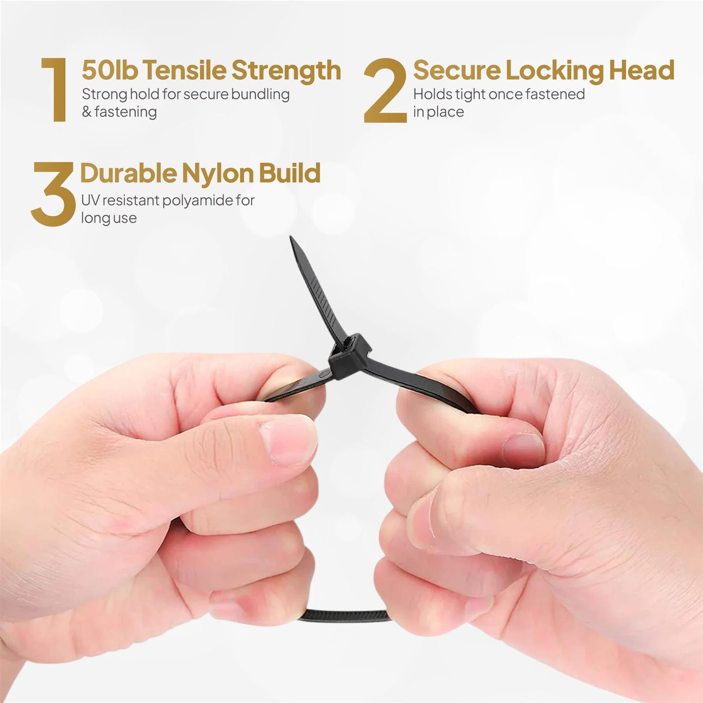 100 Black Strong Cable Ties 4.8 x 300mm