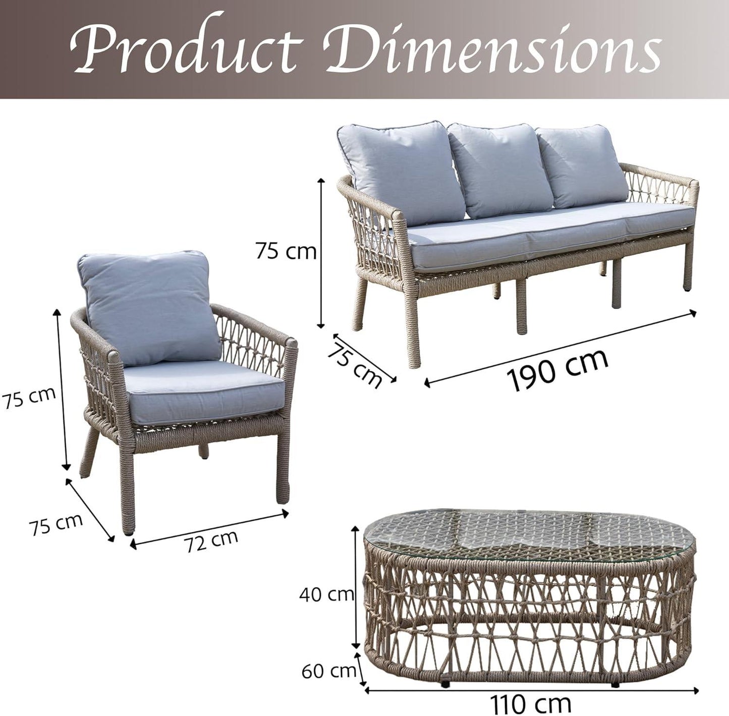 4Pcs Capri 5 Seater Sofa Set Natural Woven Rattan - Sofa, Table, Chairs