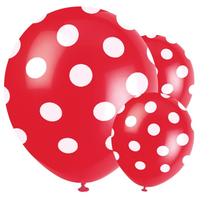 6 Red Polka Dot Balloons (12")