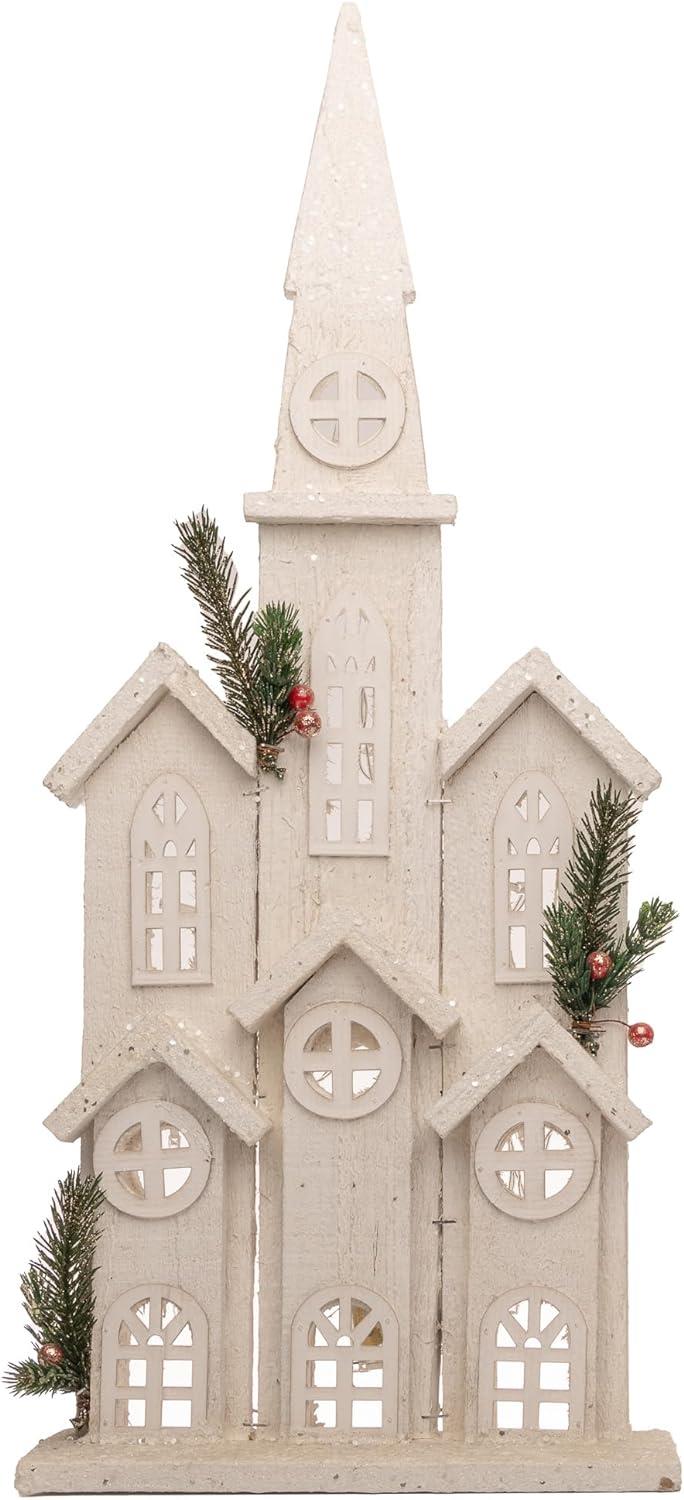 LED White Wooden Church House 24x8x58CMation