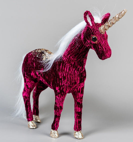 33cm Unicorn Burgundy & Gold Christmas Figurine