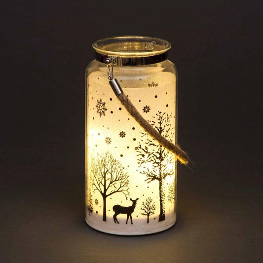 23cm Christmas Decorated Jar Table Winter Woodland Scene Lantern