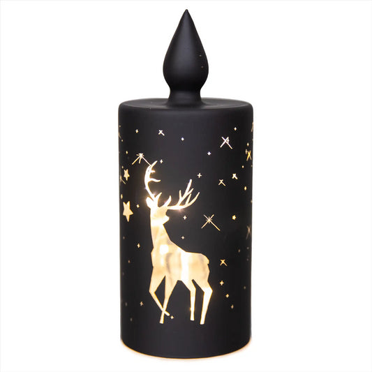 17cm Black Glass Vase with Candle and Stag