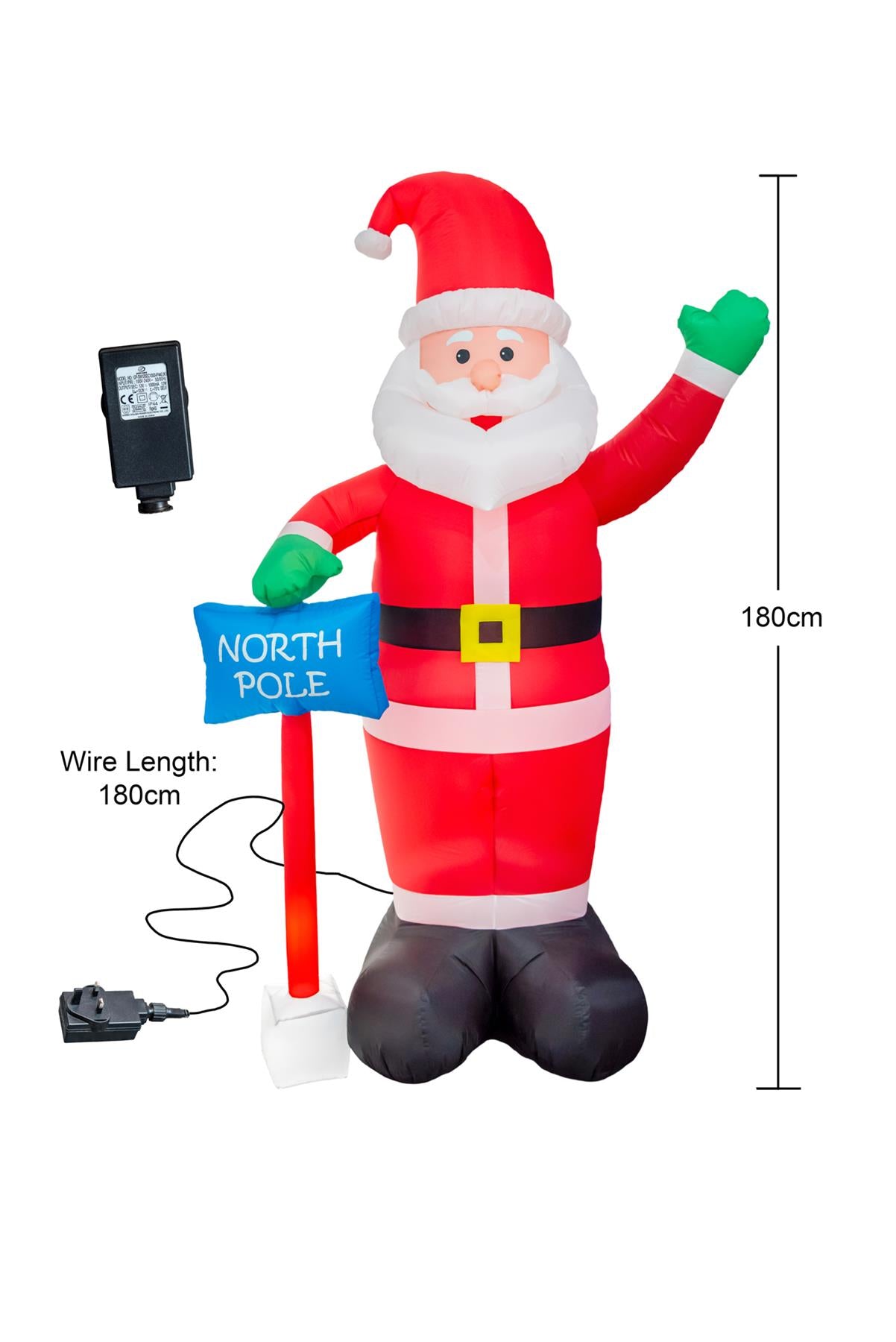 Pre-Lit Mains Powered Inflatable North Pole Santa with 4 White LED Lights, 1.8m