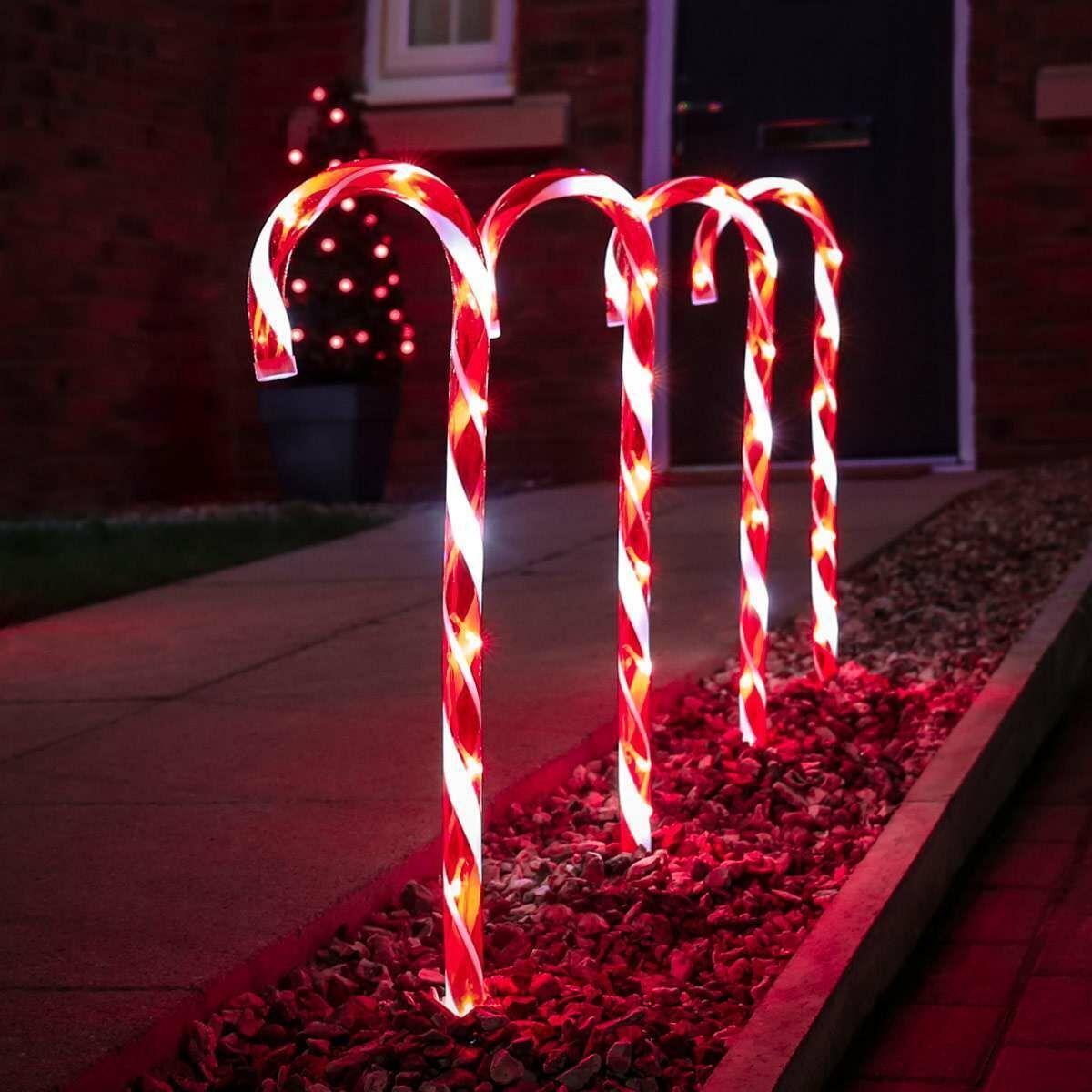 Set of 4 LED Candy Cane Stake Red & White Stripes - 72cm