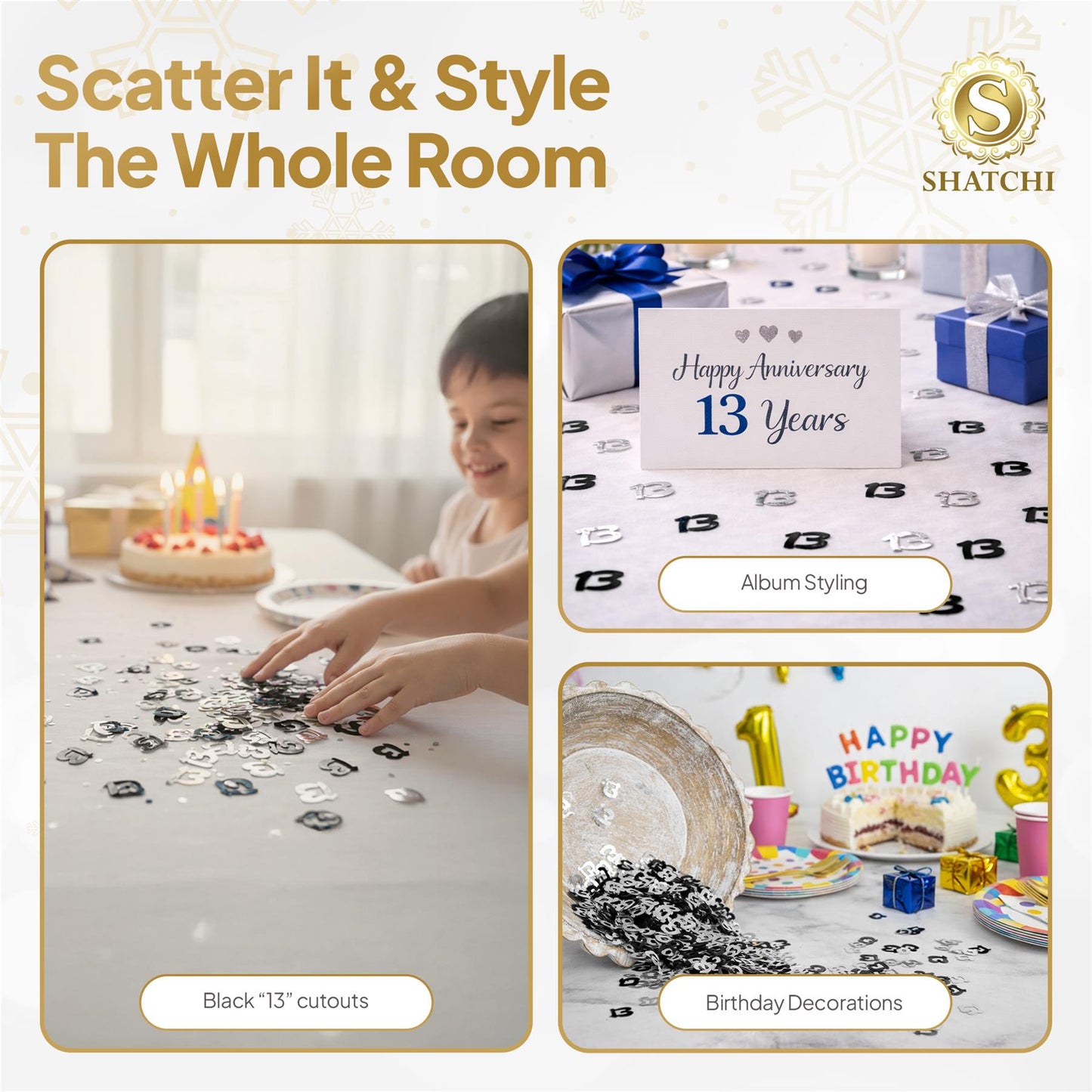 14g 13th Happy Birthday Confetti - Black & Silver