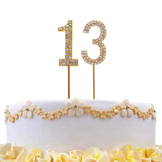 Cake Topper Number Year 13 Gold Diamond