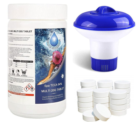 1Kg Multifunction Chlorine Tablets 4in1 Slow Release with Floating Dispenser 50 x 20g Kit