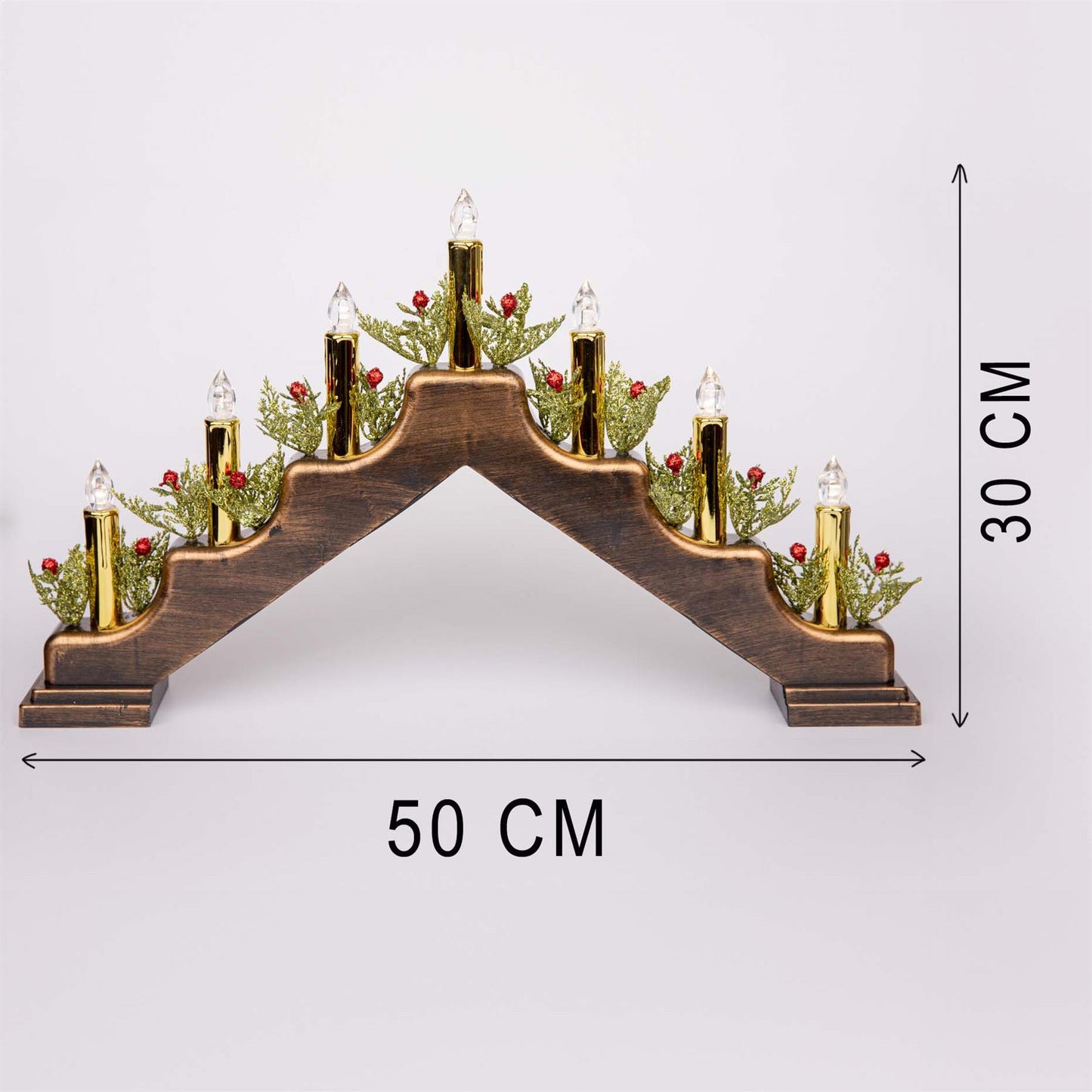 Battery-Operated Brass Finish Candle Bridge - H30xW50xD6.5cm