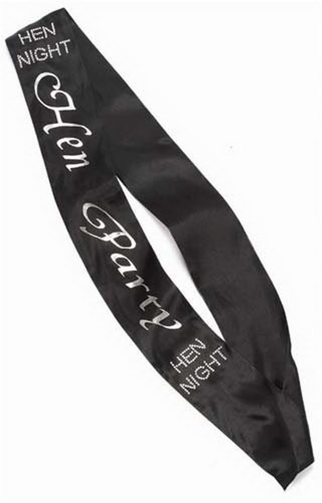 Shatchi Hen Party Diamante Sash - Black & Silver