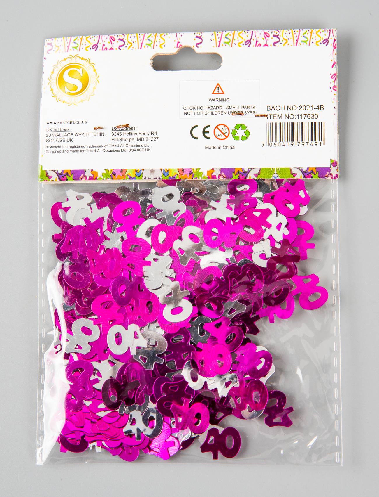 Shatchi 14g 40th Happy Birthday Pink & Silver Party Confetti