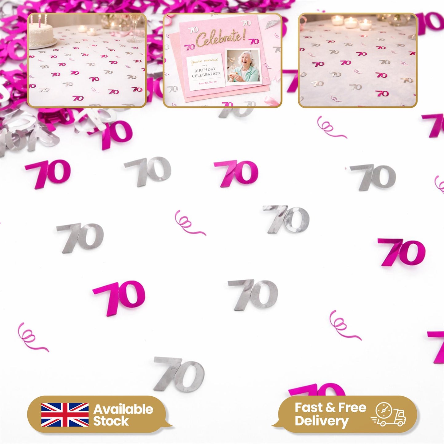2 x 14g Pink 70th Birthday Confetti