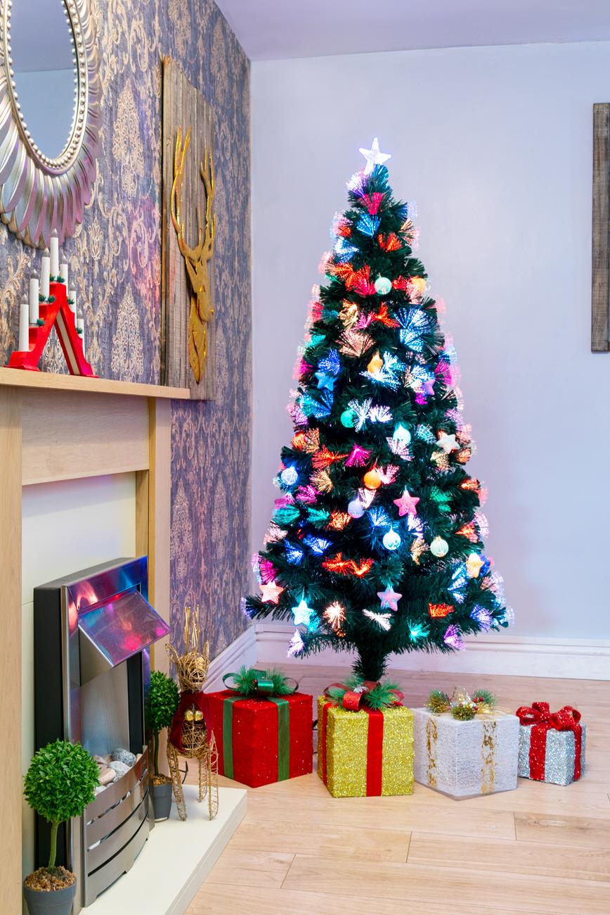 7ft Pastel Decorations Fibre Optic Christmas Tree