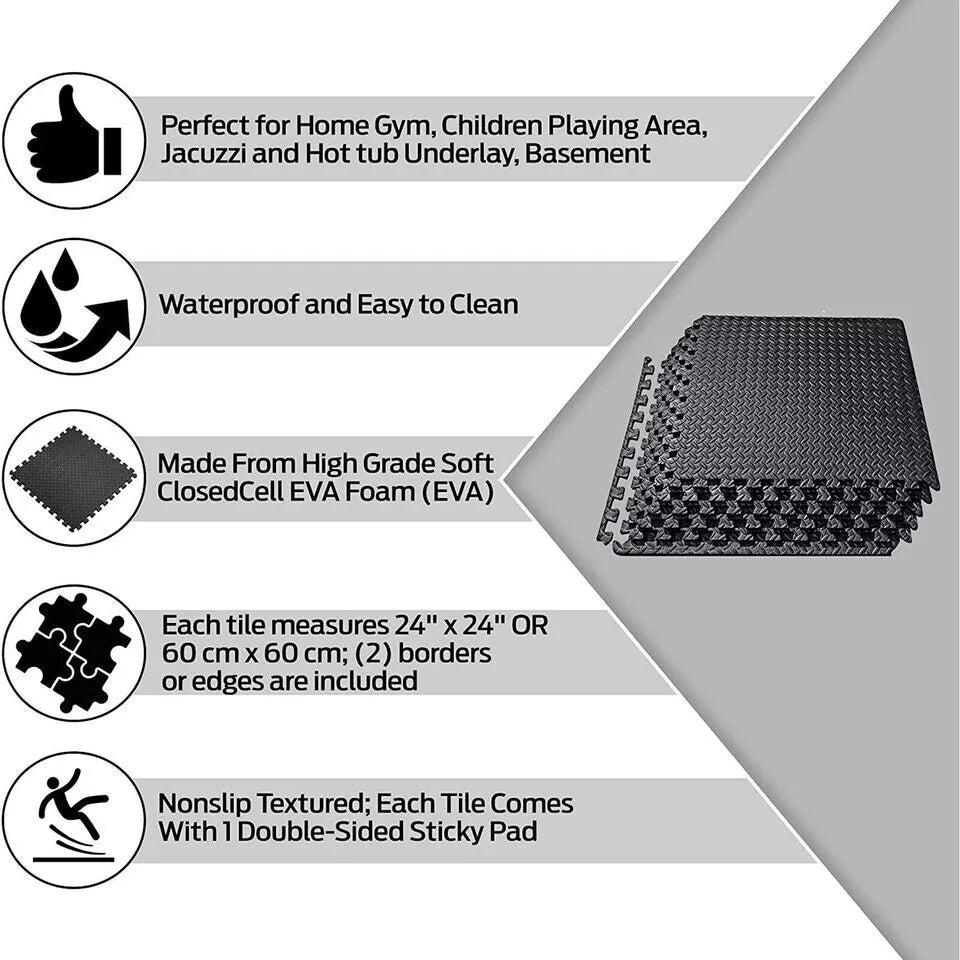 36 Black Puzzle Foam Mats (60x60x1.1cm)