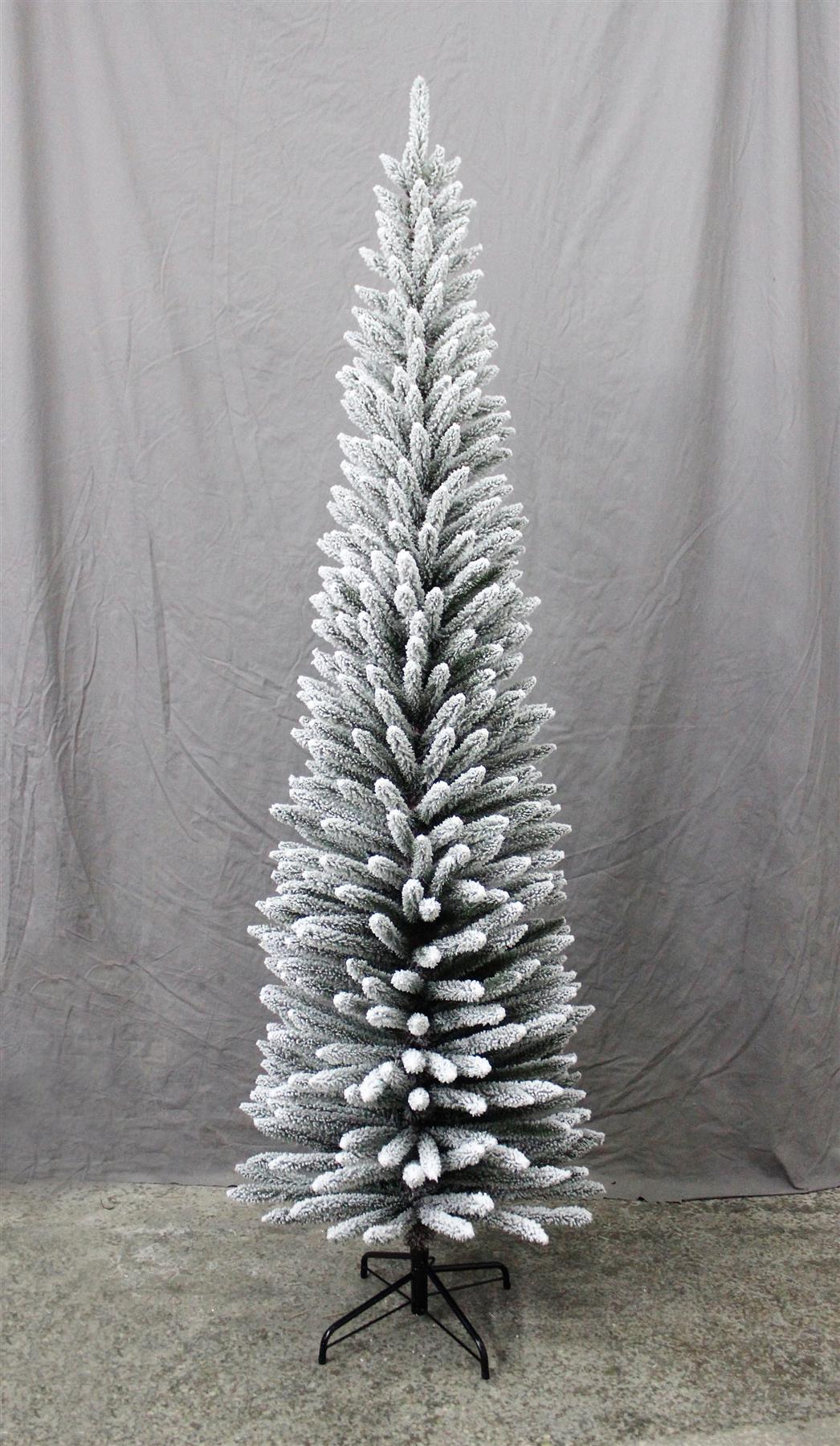 7Ft Snow Flocked Frosted Pencil Christmas Tree