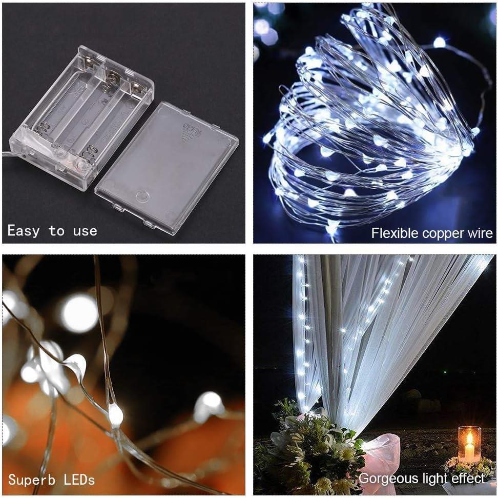 2 x 20 Sparkles White LED Battery Lights - Silver Wire