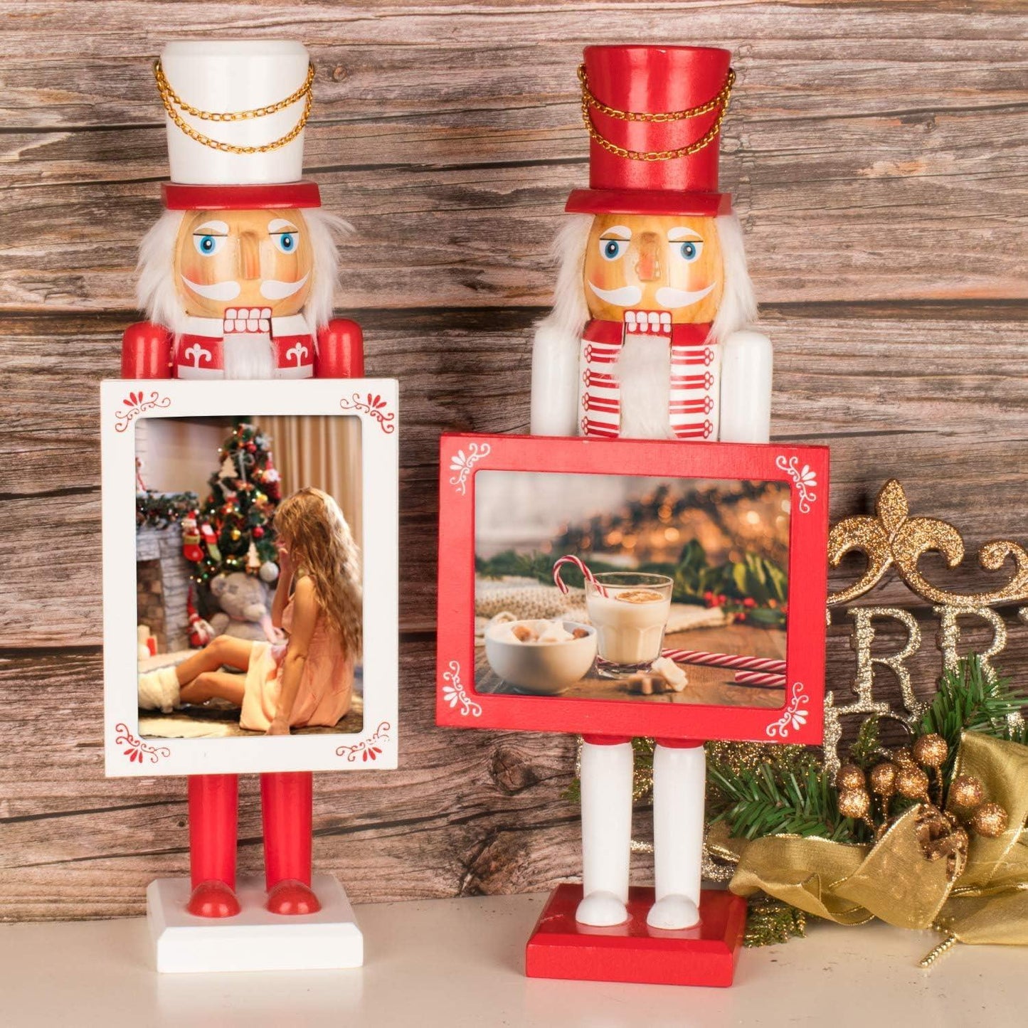 2 Wooden Nutcracker Photo Holders (38cm)