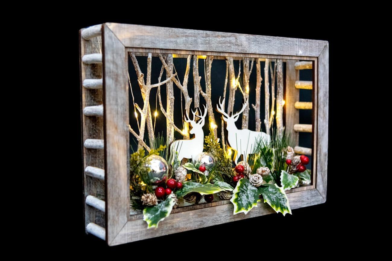 LED Wooden Reindeer Scene (Rectangle) W38xD6.5xH25cm