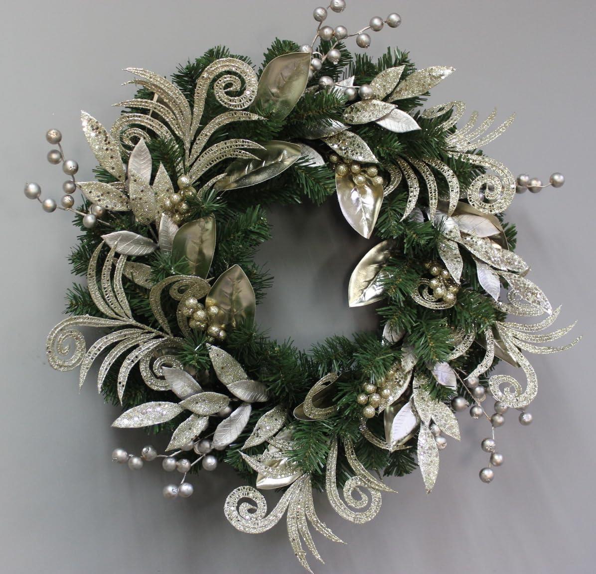 60cm Wreath with Champagne & Silver Decorations