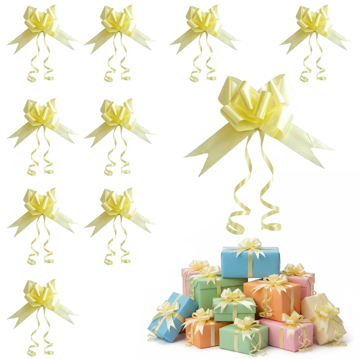 Shatchi 60pcs Light Yellow 30mm/3cm Pull Bows Gift Wrap & Hampers