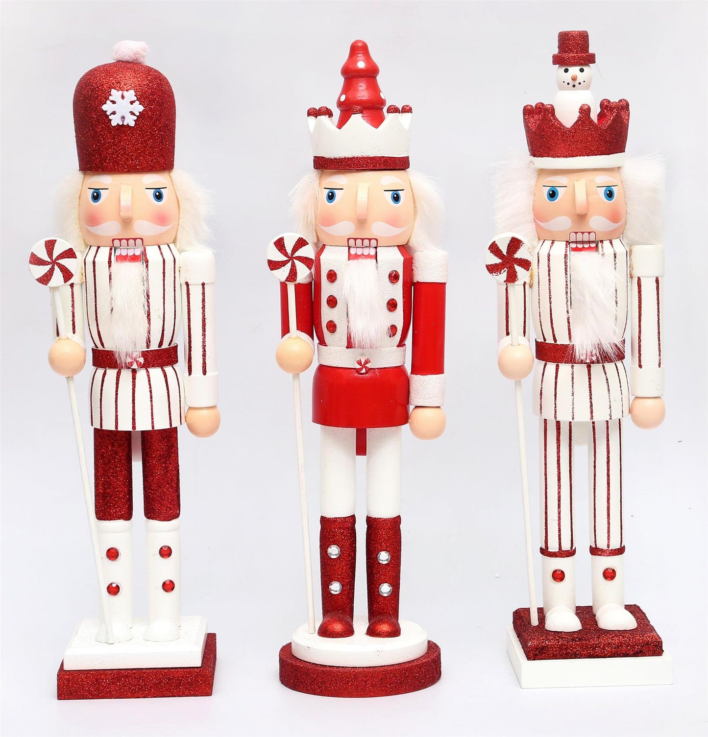 38cm Red & White Candy Cane Nutcrackers - 3pcs Set