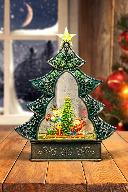 Christmas Tree Light-Up Nativity Water Snow Globe