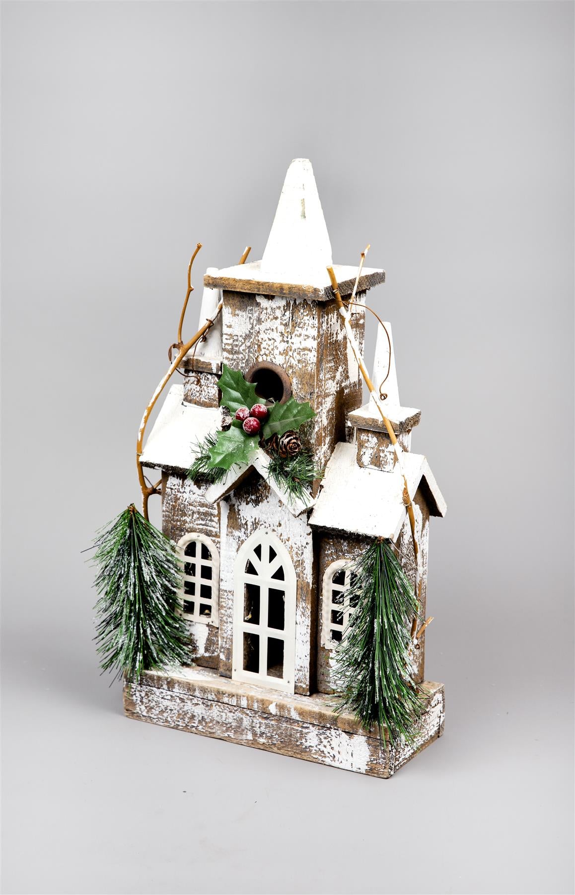 Wooden House with Warm White Bulb - 23x10x43H CM