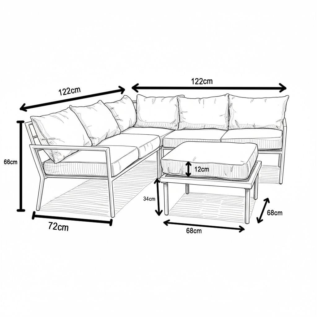 Marseilles Corner Sofa 5 Seater Outdoor Conversation Set w/ Loveseats, Ottoman Table Grey