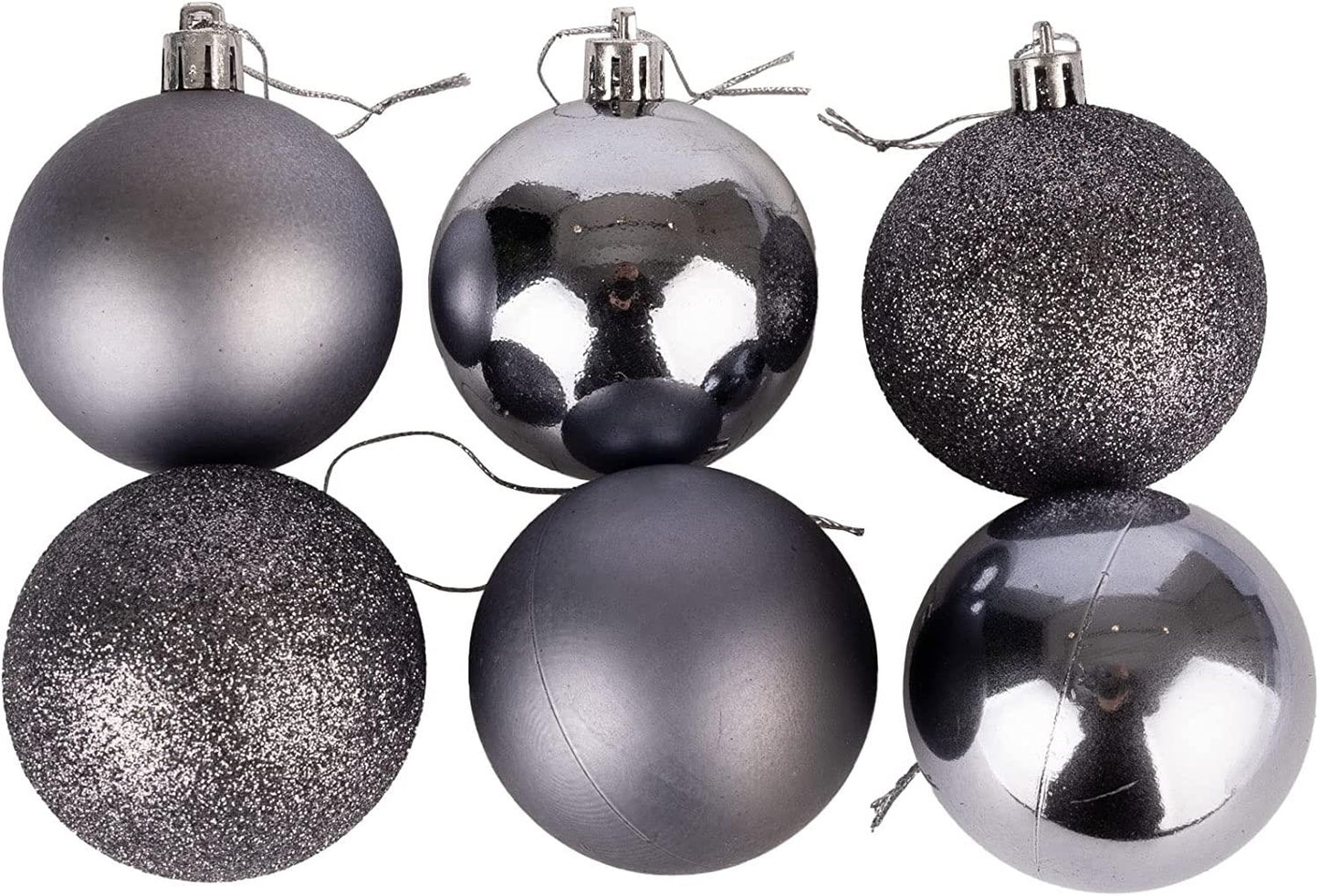 Dark Grey Baubles - 6cm, 6 Pieces Set, PVC